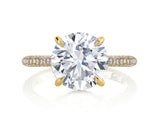 Round Brilliant Cut Diamond Halo Three Row Pavé Ring