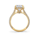 Round Brilliant Cut Diamond Halo Three Row Pavé Ring