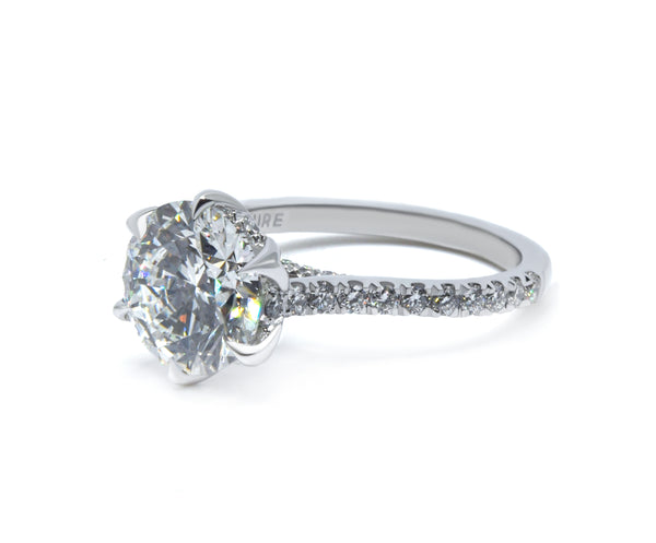 Round Cut Diamond Engagement Ring with Unique Floral Prongs