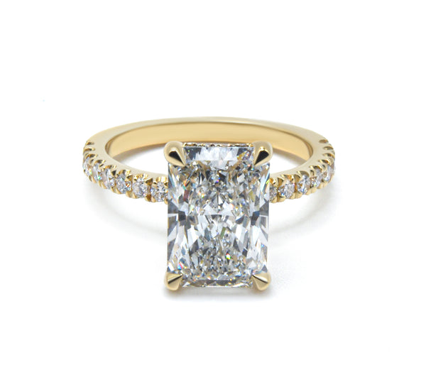 Perfect Hidden Halo Radiant Cut, French Cut Pavé sides, 2.00+ ct, D-E/VS