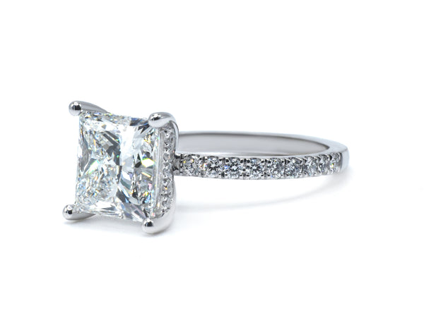 Hidden Halo Princess Cut Diamond Engagement Ring with Pave Diamond Band