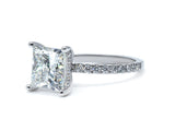 Hidden Halo Princess Cut Diamond Engagement Ring with Pave Diamond Band