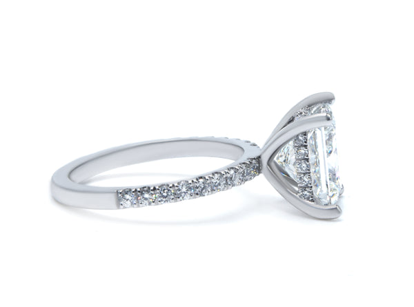 Hidden Halo Princess Cut Diamond Engagement Ring with Pave Diamond Band