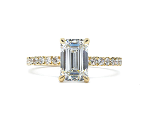 Emerald Cut Diamond French Cut Pave Engagement Ring
