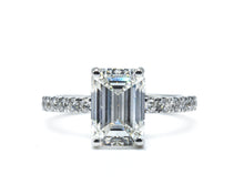 Emerald Cut Diamond Pave Band Engagement Ring