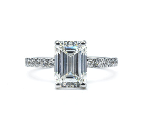 Emerald Cut Diamond Pave Band Engagement Ring