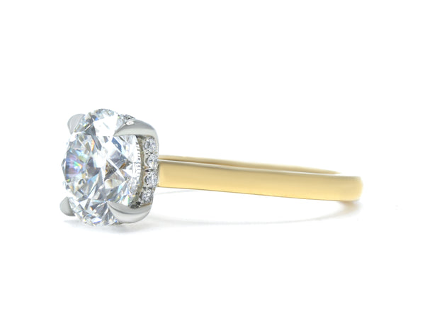 Round Brilliant Two-Tone Solitaire with Diamond Bridge & Hidden Halo