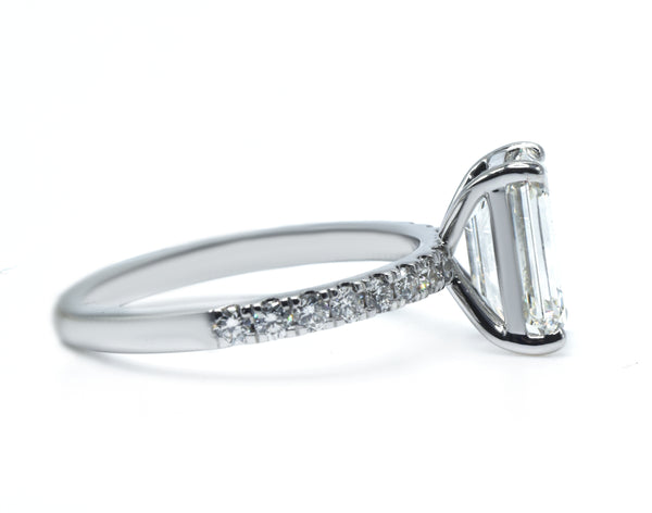 Emerald Cut Diamond Pave Band Engagement Ring