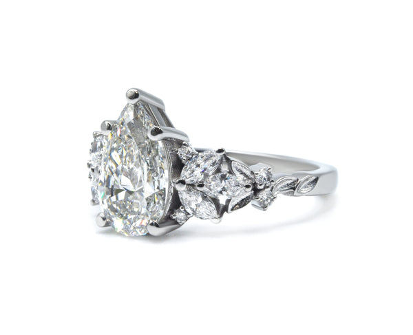 Floral Elegance: Pear Brilliant Cut Lab-Grown Diamond Ring