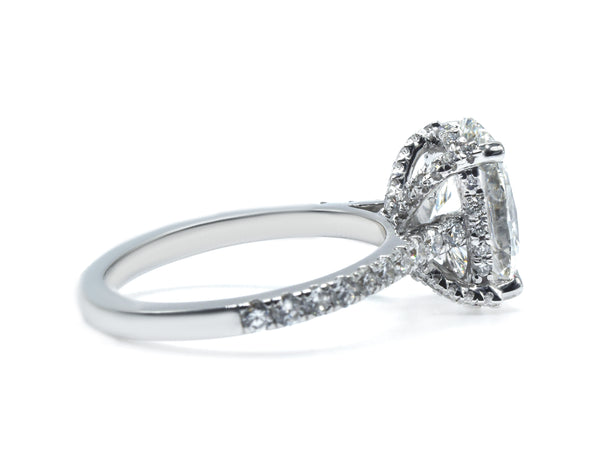 Oval Cut Diamond Ring with Pave Band and Hidden Halo