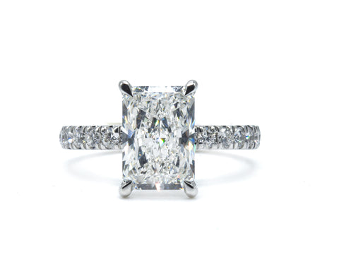 Radiant Cut Engagement Ring, French Cut Pavé sides