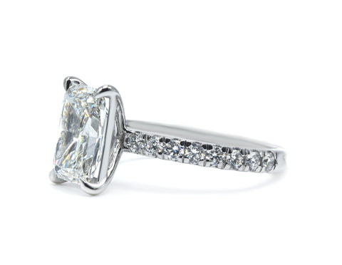 Radiant Cut Engagement Ring, French Cut Pavé sides