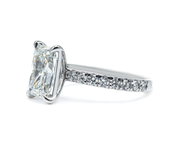 Radiant Cut Engagement Ring, French Cut Pavé sides