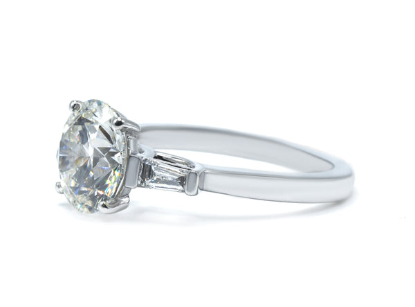 Round cut and Tapered Baguette Lab-Grown Diamond Three-Stone Engagement Ring