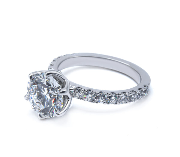 Round Cut Diamond Engagement Ring with Unique Petal Setting 2.00+ ct D-E/VS