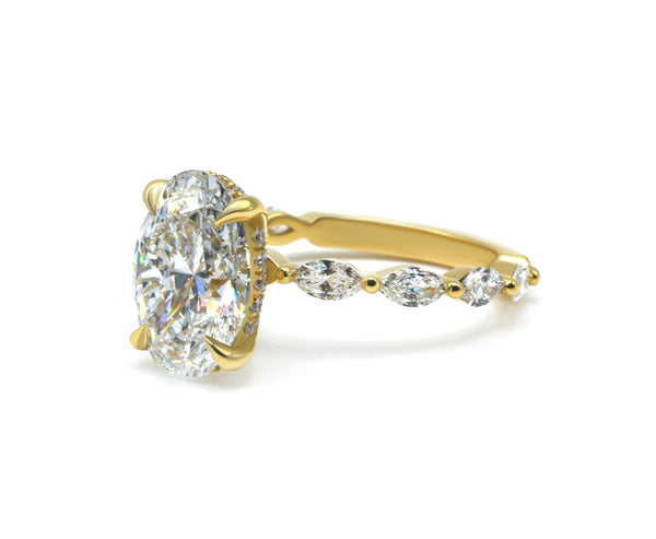 Lab-Grown Oval Diamond Ring with Alternating Accents