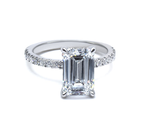 Emerald Cut Diamond French Cut Pave Engagement Ring