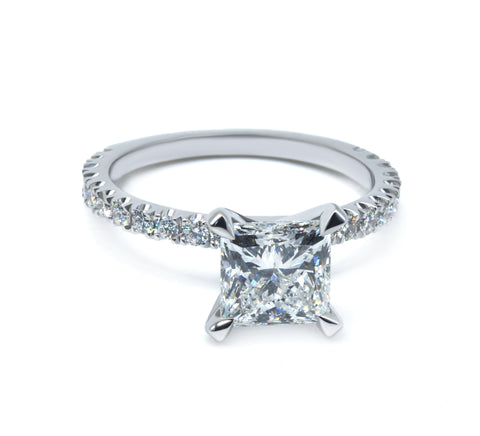 Princess Cut Diamond Engagement Ring with Delicate Pave Diamond Band