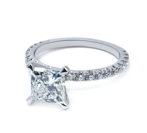 Princess Cut Diamond Engagement Ring with Delicate Pave Diamond Band