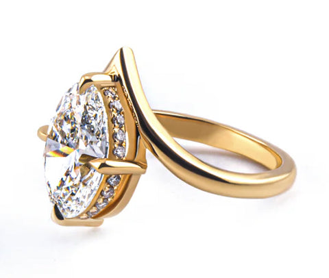 Shevron Oval cut Diamond and Hidden Halo Ring