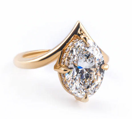 Shevron Oval cut Diamond and Hidden Halo Ring