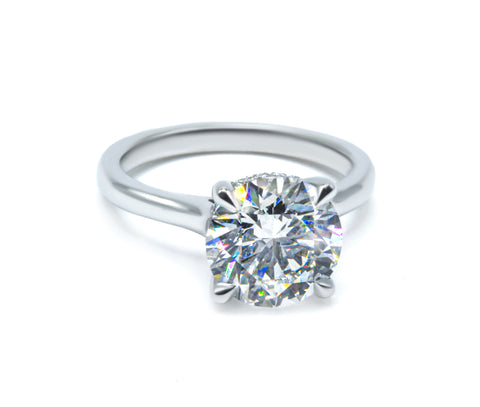 Cathedral Hidden Halo Round Cut Diamond Ring