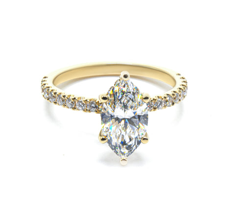 Marquise Brilliant Cut Diamond Hidden Halo French Cut Pavé sides