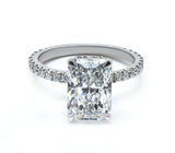 Radiant Cut Diamond French Cut Pave Engagement Ring, Wrap Around Hidden Halo