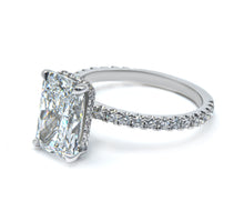 Radiant Cut Diamond French Cut Pave Engagement Ring, Wrap Around Hidden Halo