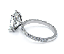 Radiant Cut Diamond French Cut Pave Engagement Ring, Wrap Around Hidden Halo