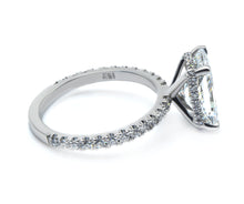 Radiant Cut Diamond French Cut Pave Engagement Ring, Wrap Around Hidden Halo