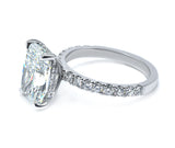 Perfect Hidden Halo Radiant Cut, French Cut Pavé sides, Polished Prongs
