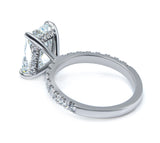 Perfect Hidden Halo Radiant Cut, French Cut Pavé sides, Polished Prongs