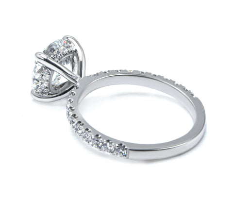 Round cut Hidden Halo French Cut Pavé sides 2.00 + ct, E/VS