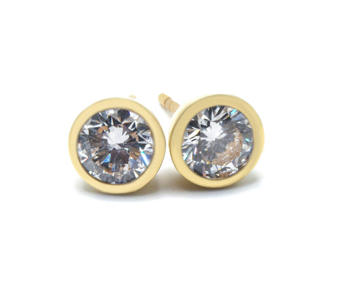 Round Cut Full Bezel Stud Earrings