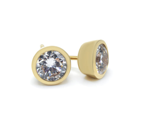 Round Cut Full Bezel Stud Earrings