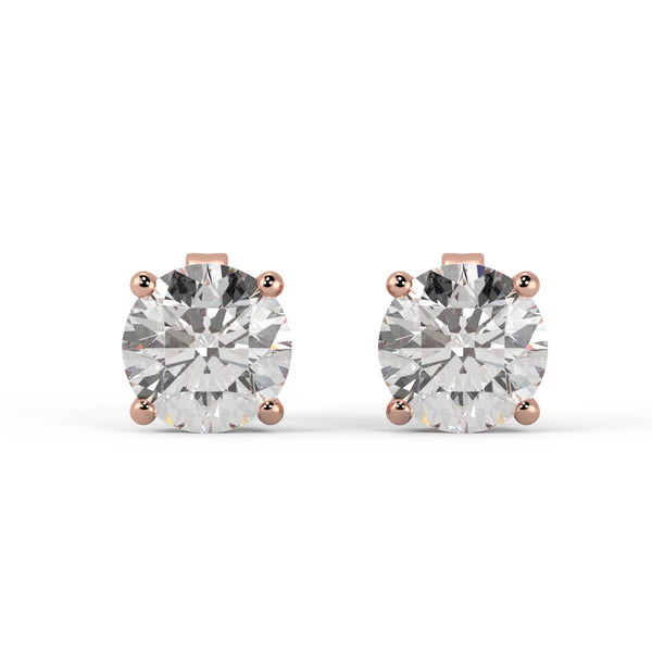 Rose Gold 1.00 + carat VS2-VS1 Ideal Cut Lab Grown Diamond Stud Earrings