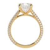 Cathedral Oval Brilliant Cut Diamond Halo Three Row Pavé