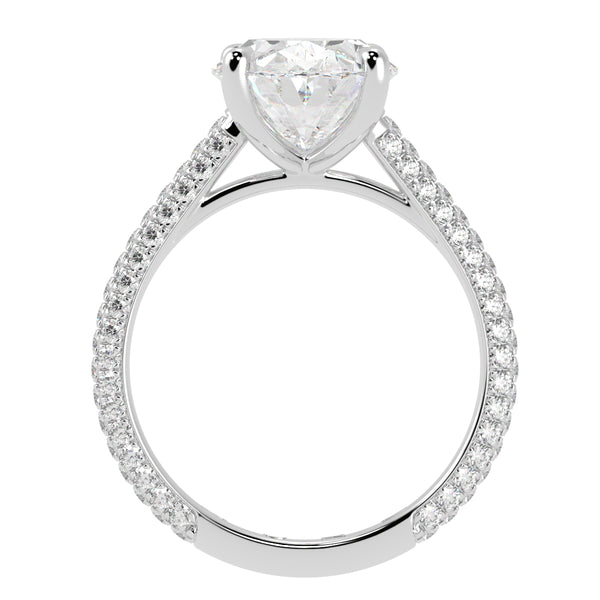 Cathedral Oval Brilliant Cut Diamond Halo Three Row Pavé