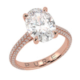 Cathedral Oval Brilliant Cut Diamond Halo Three Row Pavé