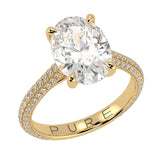 Cathedral Oval Brilliant Cut Diamond Halo Three Row Pavé