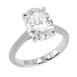 Cathedral Oval Brilliant Cut Diamond Halo Three Row Pavé