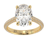 Cathedral Oval Brilliant Cut Diamond Halo Three Row Pavé