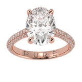 Cathedral Oval Brilliant Cut Diamond Halo Three Row Pavé