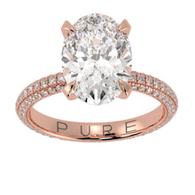 Oval Brilliant Cut Diamond Halo Three Row Pavé