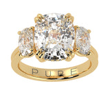 Three stone cushion cut diamond engagement ring