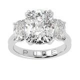 Three stone cushion cut diamond engagement ring