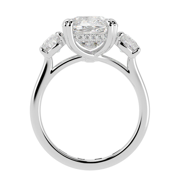 Three stone cushion cut diamond engagement ring