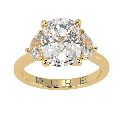 Cushion cut Three Stone Diamond Engagement Ring