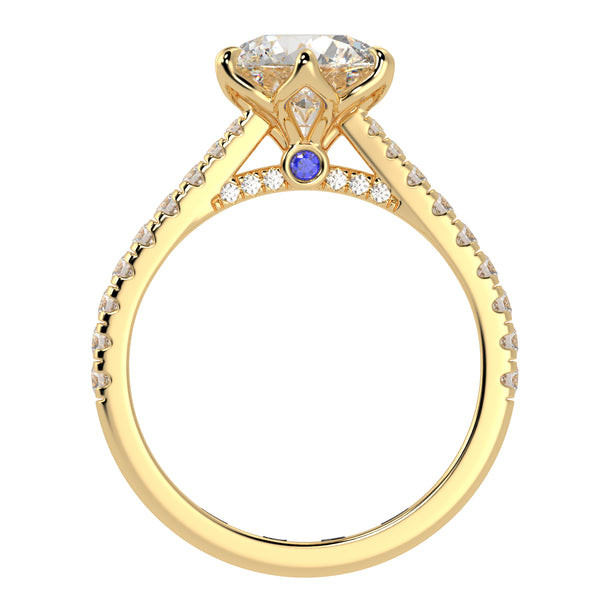 Cathedral Six Prong Solitaire Ring French Cut Pavè